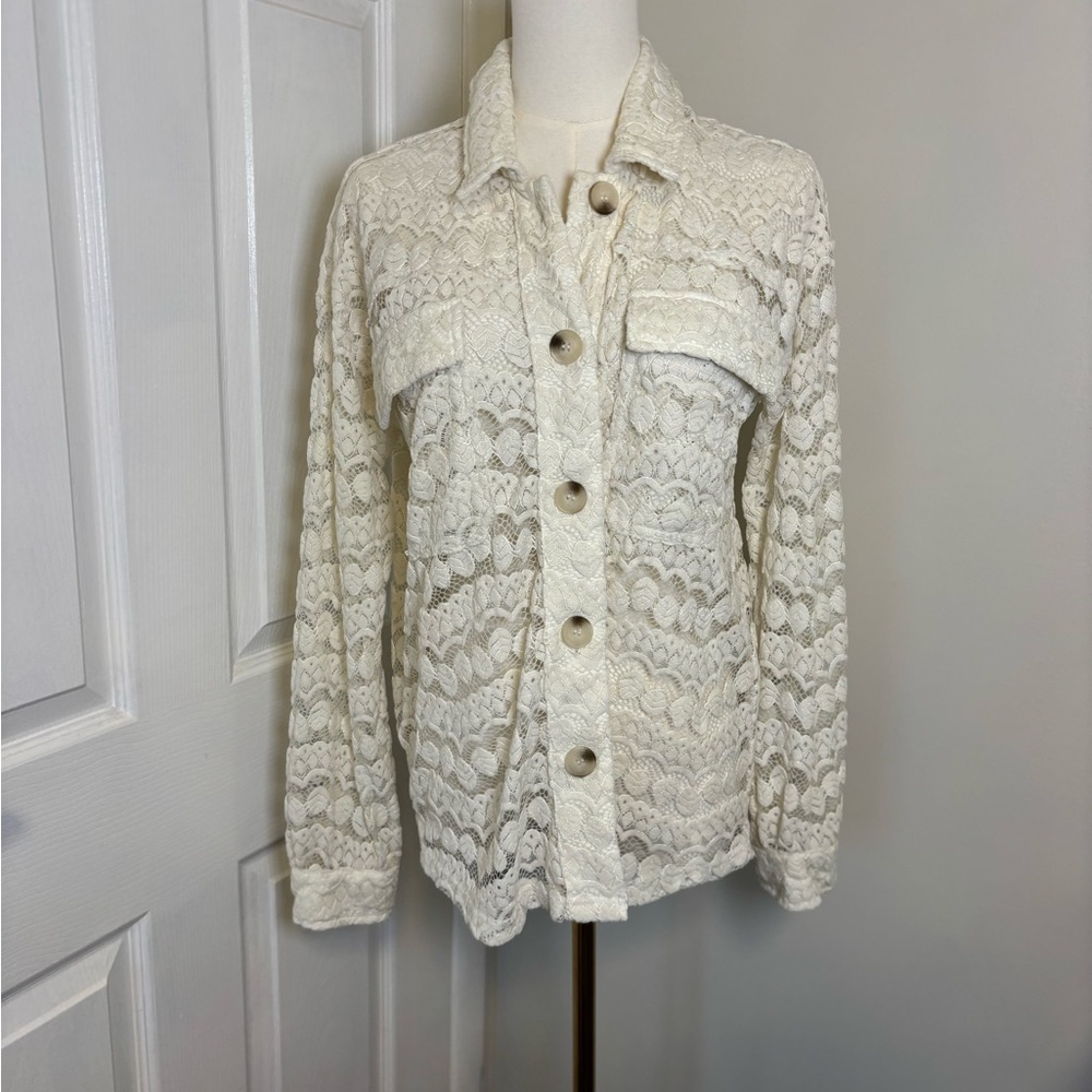 Boutique Lace Button-Up Blouse- Soft!! See through - Size Small